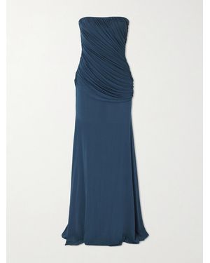 Alex Perry Strapless Draped Jersey Gown - Blue