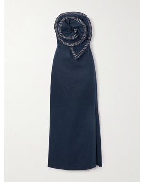 ANDRES OTALORA Tactos Strapless Embroidered Appliquéd Linen Maxi Dress - Blue