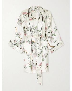 Olivia Von Halle Mimi Belted Printed Silk-Satin Robe - Natural
