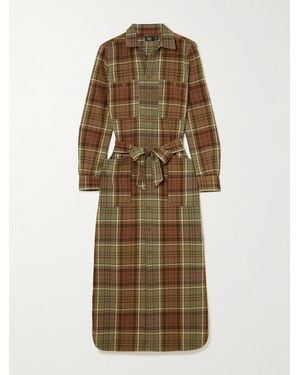 RRL Selina Belted Checked Cotton-Flannel Maxi Shirt Dress - Natural