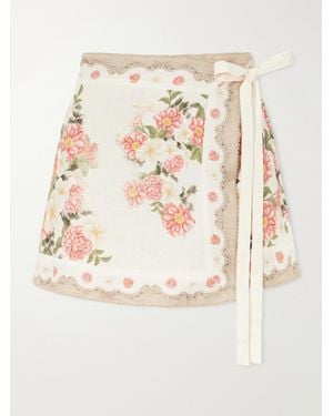 Agua Bendita Luna Paraiso Floral-Printed Linen Mini Skirt - Natural