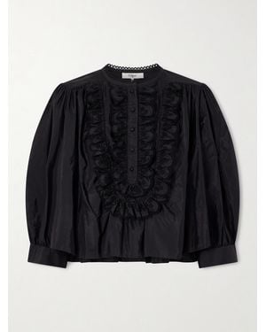 Chloé Ruffled Broderie Anglaise-Trimmed Taffeta Blouse - Black