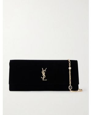 Saint Laurent Kate Velour Logo Chain Clutch - Black