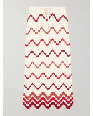 Escvdo Safi Scalloped Crocheted Cotton Midi Skirt - Red