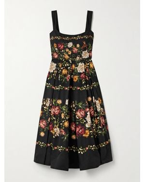 Agua Bendita Robe Midi En Popeline De Coton À Imprimé Fleuri Et À Plis Alcaparra Paramo - Blanc