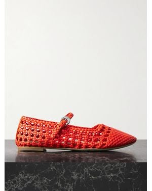STAUD Nell Woven Leather Mary Jane Ballet Flats - Red