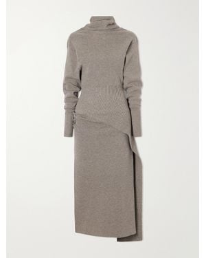 Lanvin Embellished Wool-Blend Turtleneck Midi Dress - Gray