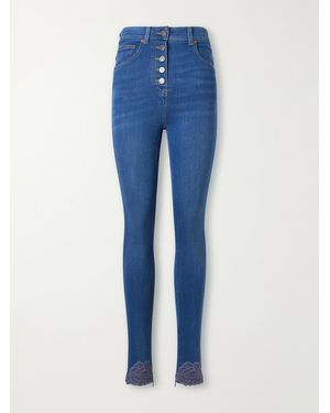 Valentino Garavani Lace-Trimmed High-Rise Skinny-Leg Jeans - Blue