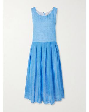 Eka Basil Linen Midi Dress - Blue