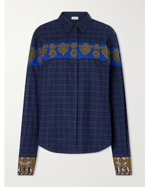 Dries Van Noten Embellished Checked Cotton-Flannel Shirt - Blue