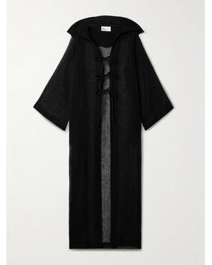 Lisa Marie Fernandez Hooded Crinkled Linen-Blend Gauze Kaftan - Black