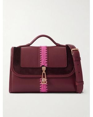 Gabriela Hearst Leonora Small Crochet And Suede-Trimmed Leather Shoulder Bag - Purple