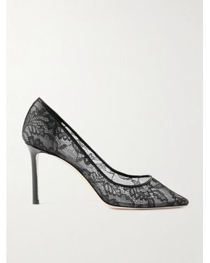 Jimmy Choo Romy 85 Leather-Trimmed Lace Pumps - Metallic