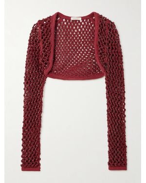 DIOTIMA Gala Cropped Embellished Crocheted Cotton-Blend Cardigan - Red