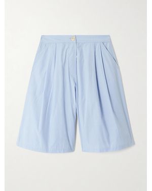 Thierry Colson Striped Pleated Cotton-Poplin Shorts - Blue