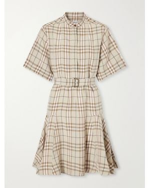 Burberry Checked Woven Mini Dress - Natural