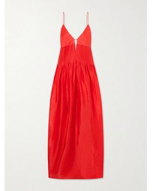 Tory Burch Embellished Pleated Linen And Silk-Blend Maxi Dress - Red