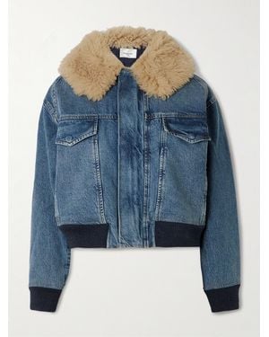 FRAME The Aviator Shearling-Trimmed Denim Jacket - Blue