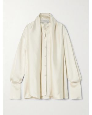 Another Tomorrow Scarf-Effect Satin Blouse - Natural