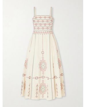 Emporio Sirenuse Aneeda Astragal Mare Embroidered Linen Cotton-Blend Midi Dress - Natural