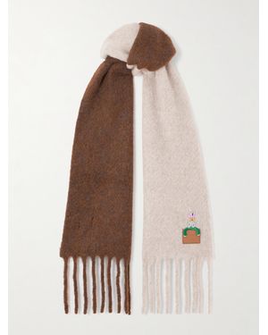 Loewe Crystal-Embellished Embroidered Appliquéd Fringed Alpaca-Blend Scarf - Natural