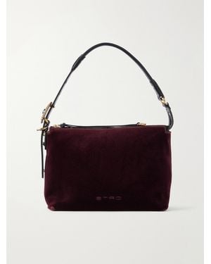 Etro Logo-Embroidered Leather-Trimmed Velvet Shoulder Bag