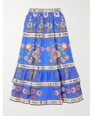 Borgo De Nor Paulina Printed Cotton-Poplin Midi Skirt - Blue