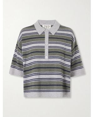 Twp Striped Cashmere Polo Jumper - Grey