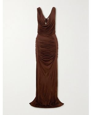 GAUGE81 Ina Draped Open-Back Satin-Jersey Maxi Dress - Brown