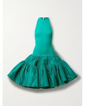 Oscar de la Renta Tiered Stretch-Knit And Silk-Taffeta Halterneck Mini Dress - Blue