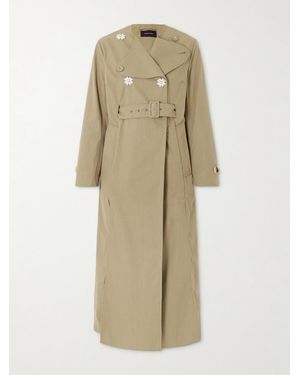 Simone Rocha Belted Double-Breasted Embellished Cotton-Blend Canvas Trench Coat - Natural