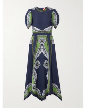 La DoubleJ Cherie Printed Silk Midi Dress - Blue