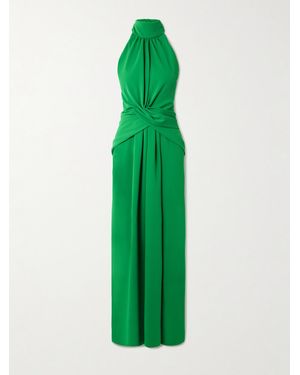 Johanna Ortiz Excepionalidad Cutout Ruched Silk-Crepe Turtleneck Maxi Dress - Green