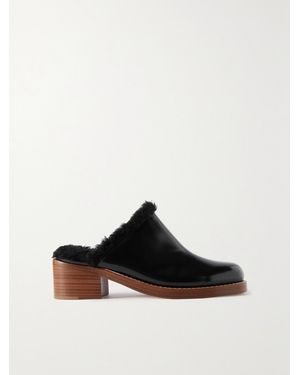 Gabriela Hearst Armin Faux Fur-Lined Glossed-Leather Mules - Black
