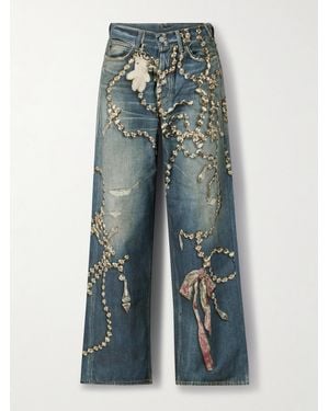 Acne Studios Trompe L'Oeil Printed High-Rise Wide-Leg Jeans - Blue