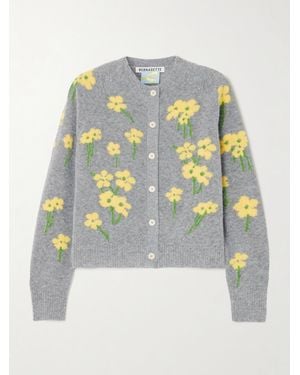 BERNADETTE Nona Cardigan Aus Bouclé Aus Einer Wollmischung Mit Jacquard-Blumenmotiven - Grau