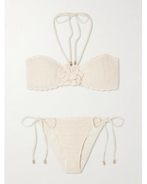 Zimmermann Awaken Embellished Crocheted Cotton Halterneck Bikini - Natural