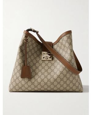 Gucci Padlock Large Leather-Trimmed Printed Coated-Canvas Shoulder Bag - Natural
