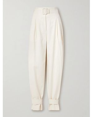 Another Tomorrow Belted Lyocell And Organic Cotton-Blend Tapered Trousers - White