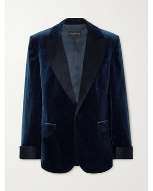 Costarellos Satin-Trimmed Cotton-Velvet Blazer - Blue