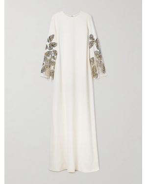 Oscar de la Renta Embroidered Embellished Silk-Blend Crepe Gown - White