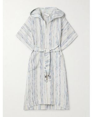 Lisa Marie Fernandez Embellished Belted Striped Linen-Blend Gauze Hooded Coverup - White