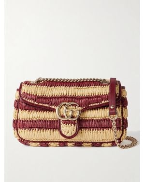 Gucci Gg Marmont 2.0 Schultertasche Aus Gestreiftem Raffiabast Mit Lederbesätzen - Rot