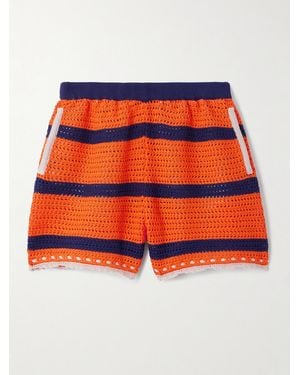 La DoubleJ Salt 'N' Vinegar Striped Crocheted Cotton Shorts - Orange