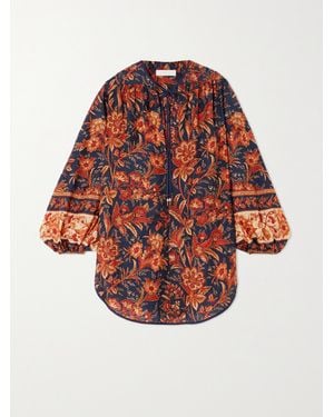 Zimmermann Net Sustain Junie Tie-Detailed Floral-Print Organic Silk Blouse - Red