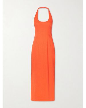 SIR. Elodie Linen-Blend Halterneck Midi Dress - Orange
