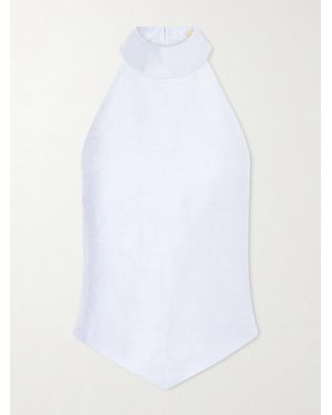 Cult Gaia Bina Linen And Silk-Blend Halterneck Top - White