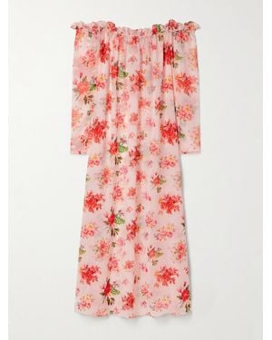 Kika Vargas Dede Off-The-Shoulder Ruffled Floral-Print Crepe De Chine Maxi Dress - Red