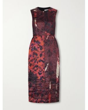 Erdem Floral-Print Crinkle Panelled Satin Midi Dress - Purple
