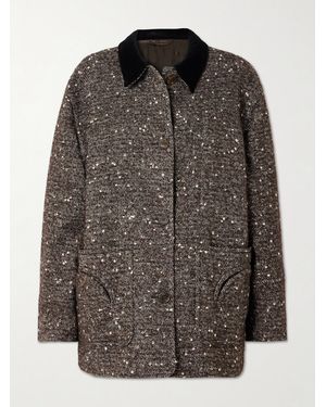 Blazé Milano Clelia Velvet-Trimmed Bouclé Jacket - Black